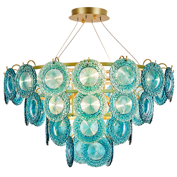 Люстра Blue Glass disk Chandelier Золотой Голубой Люстра Blue Glass disk Chandelier Золотой Голубой в Брянске | Loft Concept