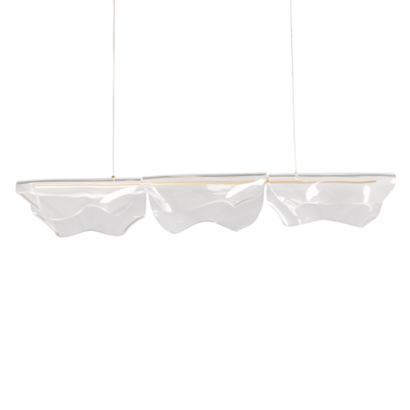 Люстра линейная с 3-мя белыми волнистыми плафонами Wave Line Золотой Прозрачный в Брянске | Loft Concept 