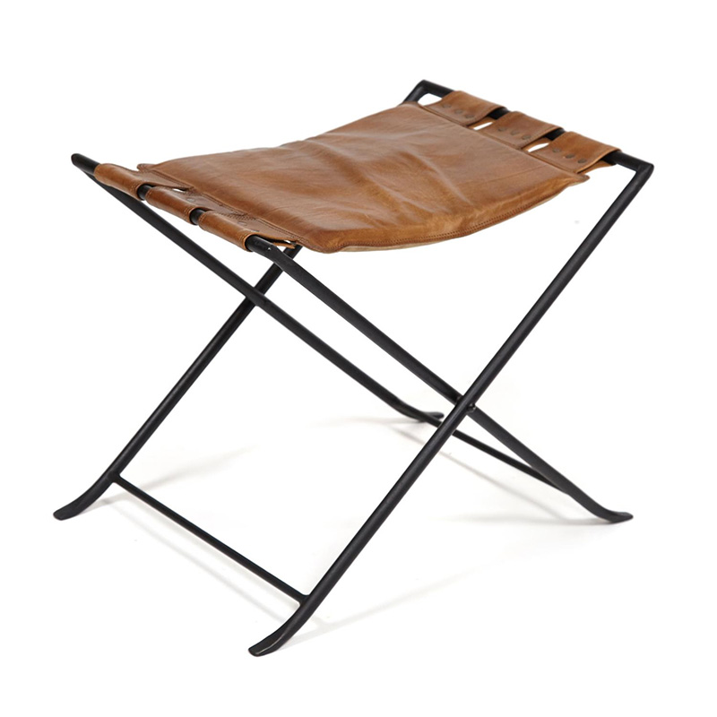 Табурет из кожи буйвола Industrial leather folding stool Коричневый Черный в Брянске | Loft Concept 