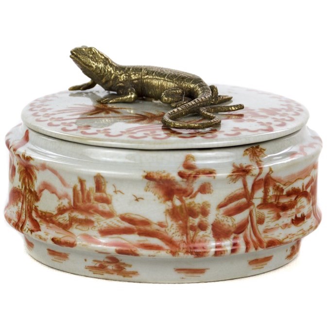 Шкатулка Box Bronze Lizard Chinoiserie Белый Бронза Коралловый Шкатулка Box Bronze Lizard Chinoiserie Белый Бронза Коралловый в Брянске | Loft Concept