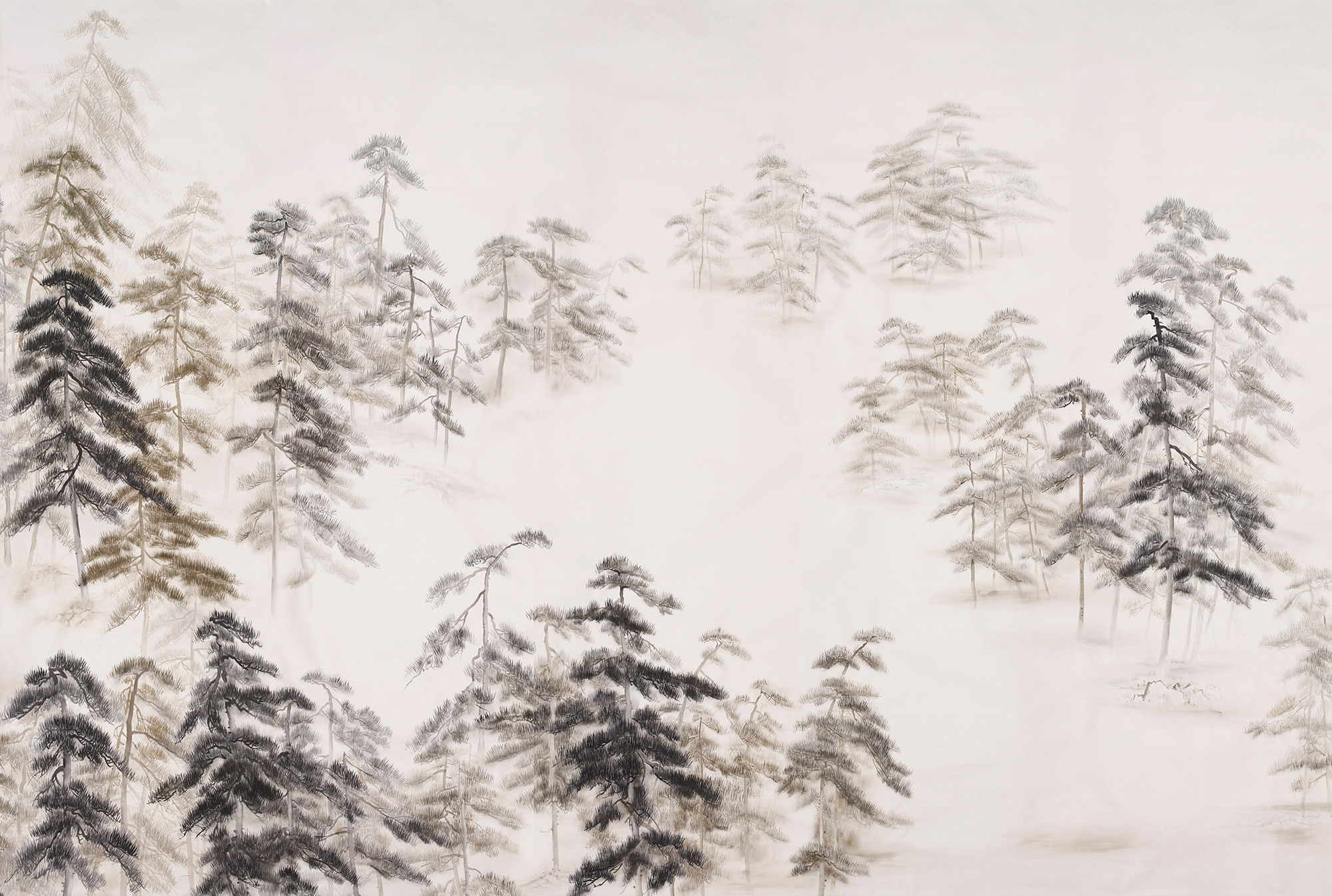 Обои ручная роспись Abstract Pines Dark Lacquer on Natural Mica metallic silk Обои ручная роспись Abstract Pines Dark Lacquer on Natural Mica metallic silk - постер Loft-Concept в Брянске