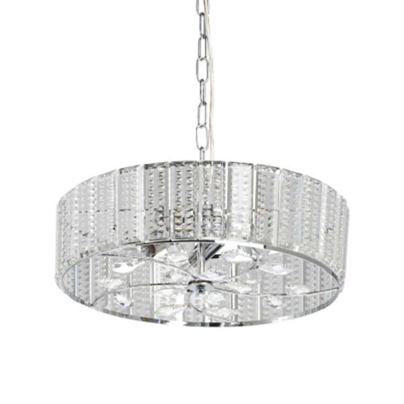Люстра круглая на цепи цвета хром с прозрачными рельефными хрустальными пластинами Textured Glass Chandelier Серебряный Прозрачный в Брянске | Loft Concept 