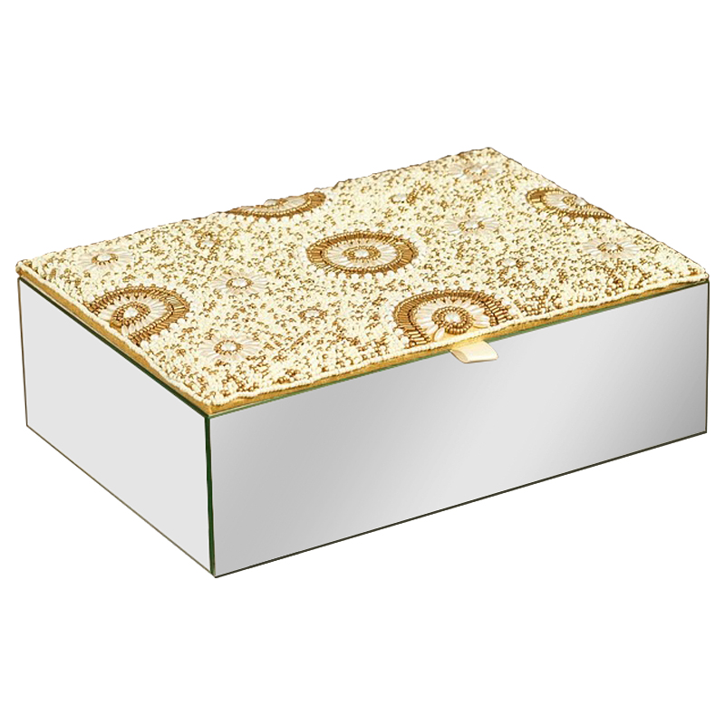 Шкатулка с вышивкой из бисера Araceli Beads Embroidery Mirror Box Бежевый Золотой Зеркало в Брянске | Loft Concept 