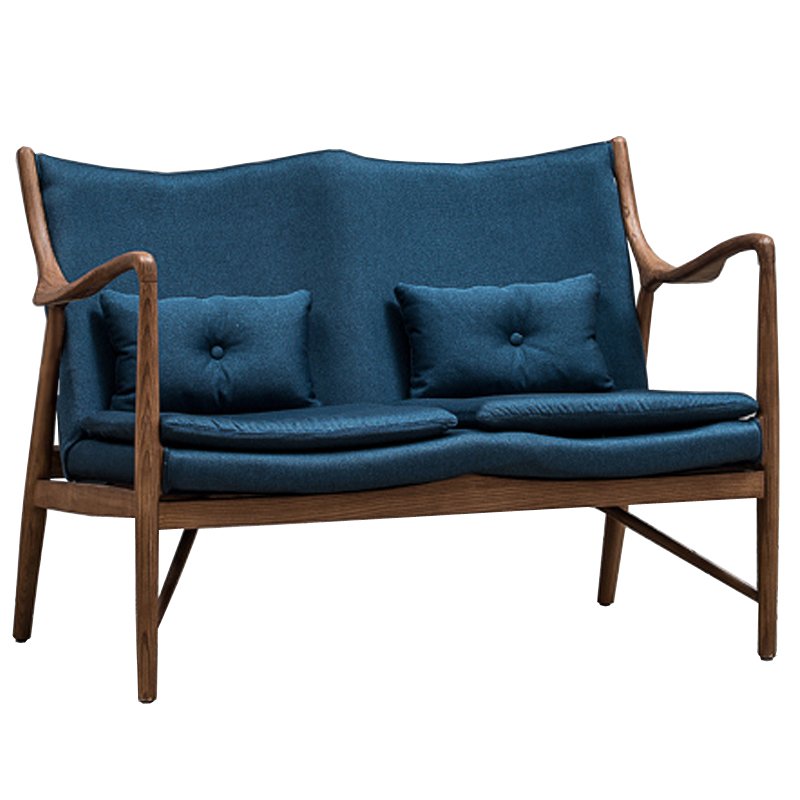 Диван Makeshift Loveseat Sofa blue linen Синий Дерево Табак Диван Makeshift Loveseat Sofa blue linen Синий Дерево Табак в Брянске | Loft Concept