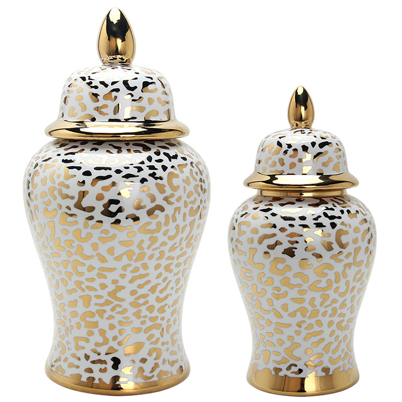 Ваза с крышкой Leopard Print Gold Vase Белый Глянцевое золото Ваза с крышкой Leopard Print Gold Vase Белый Глянцевое золото в Брянске | Loft Concept