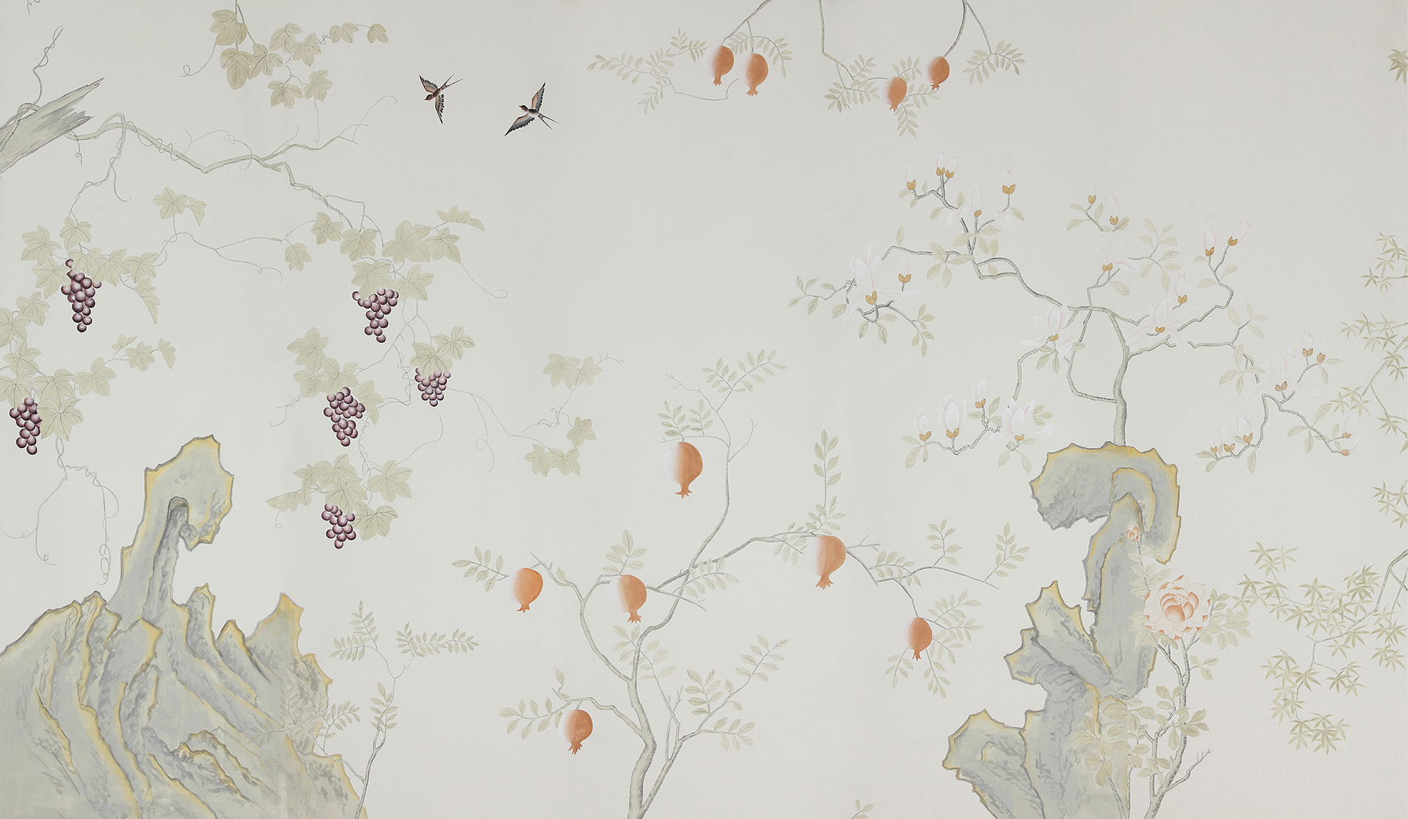 Обои ручная роспись Summer Night Blossom Colourway SC-122 on Bleached white dyed silk Обои ручная роспись Summer Night Blossom Colourway SC-122 on Bleached white dyed silk - постер Loft-Concept в Брянске