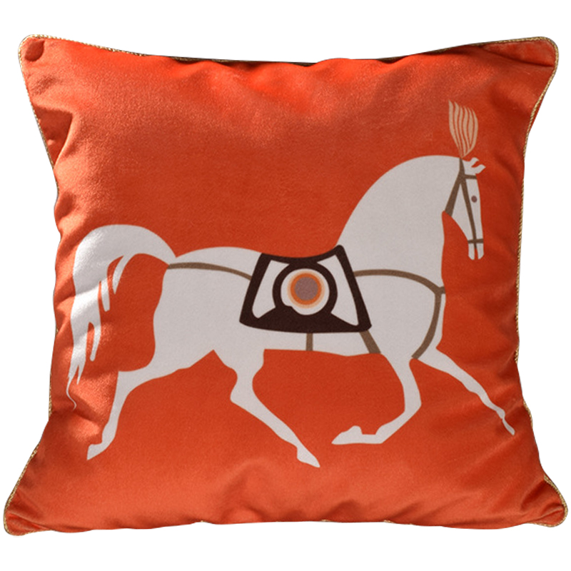 Декоративная подушка Hermes Horse 79 Оранжевый Белый Коричневый Декоративная подушка Hermes Horse 79 Оранжевый Белый Коричневый в Брянске | Loft Concept