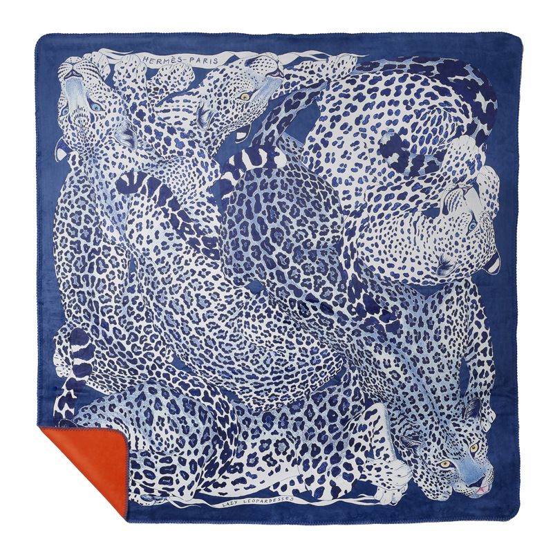 Плед Hermes Leopards Blue Синий Оранжевый Плед Hermes Leopards Blue Синий Оранжевый в Брянске | Loft Concept