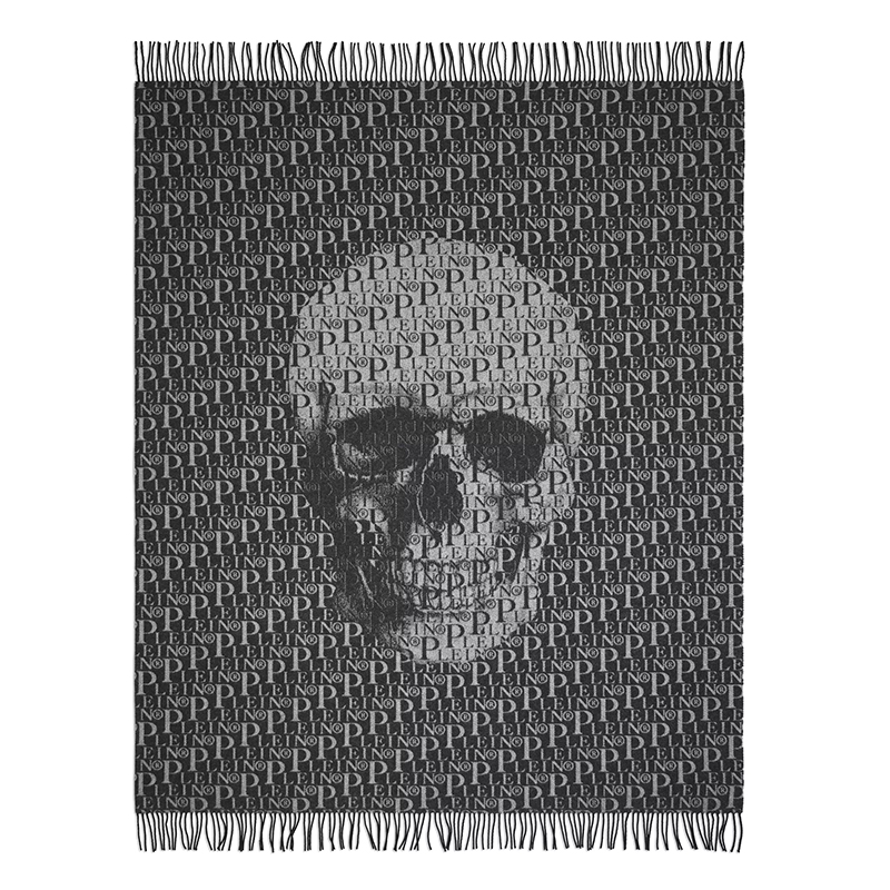 Плед Philipp Plein Plaid Cashmere Plein Черный Серый Плед Philipp Plein Plaid Cashmere Plein Черный Серый в Брянске | Loft Concept