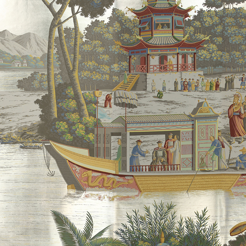 Обои ручная роспись Procession Chinoise Special Colourway on White Metal gilded paper Обои ручная роспись Procession Chinoise Special Colourway on White Metal gilded paper в Брянске | Loft Concept