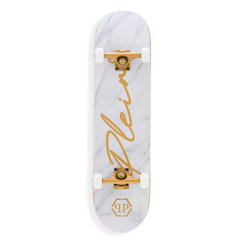 Арт-объект скейтборд Philipp Plein Skateboard Shock Белый Золотой Серый Арт-объект скейтборд Philipp Plein Skateboard Shock Белый Золотой Серый в Брянске | Loft Concept
