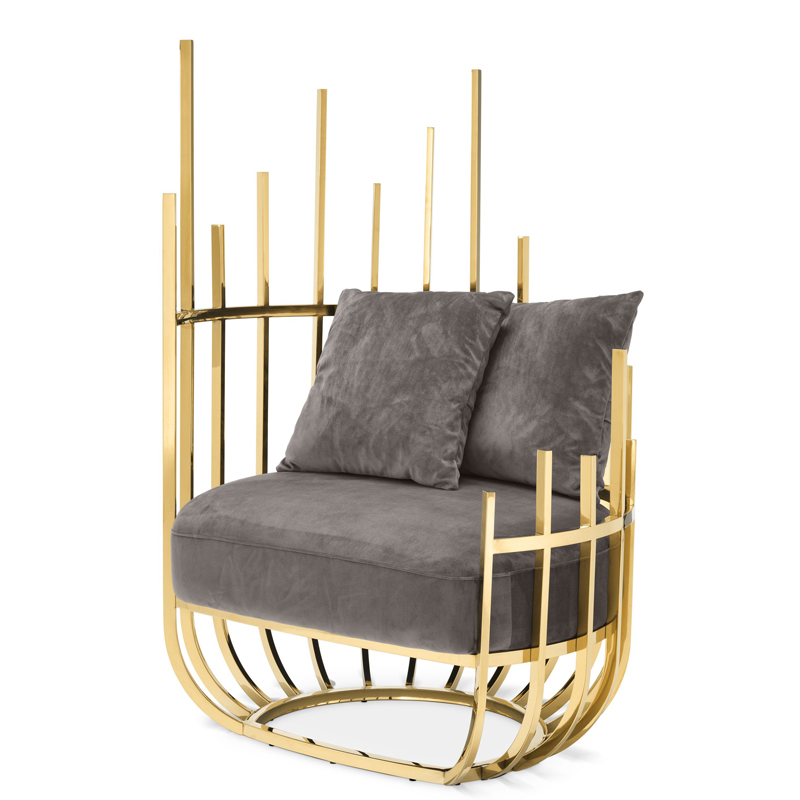 Кресло Eichholtz Chair Santorini Left Серый Глянцевое золото Кресло Eichholtz Chair Santorini Left Серый Глянцевое золото в Брянске | Loft Concept