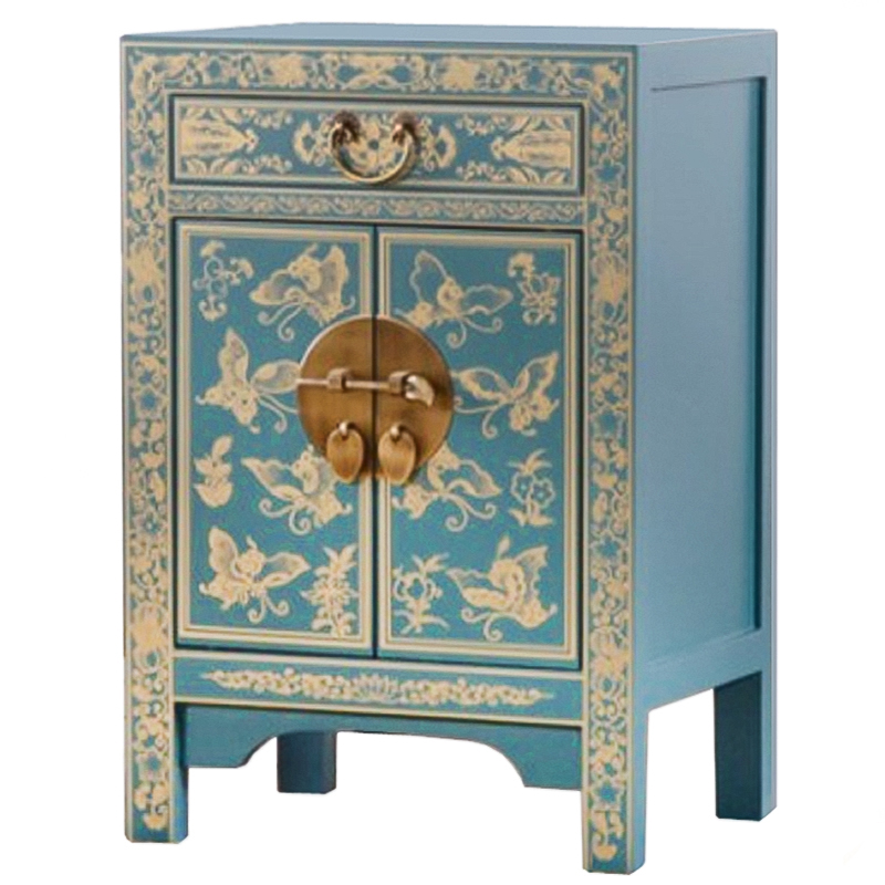 Светло-бирюзовая тумба в Китайском стиле ручная роспись Light Turquoise Chinese Nightstand Бирюзовый Золотой Светло-бирюзовая тумба в Китайском стиле ручная роспись Light Turquoise Chinese Nightstand Бирюзовый Золотой в Брянске | Loft Concept