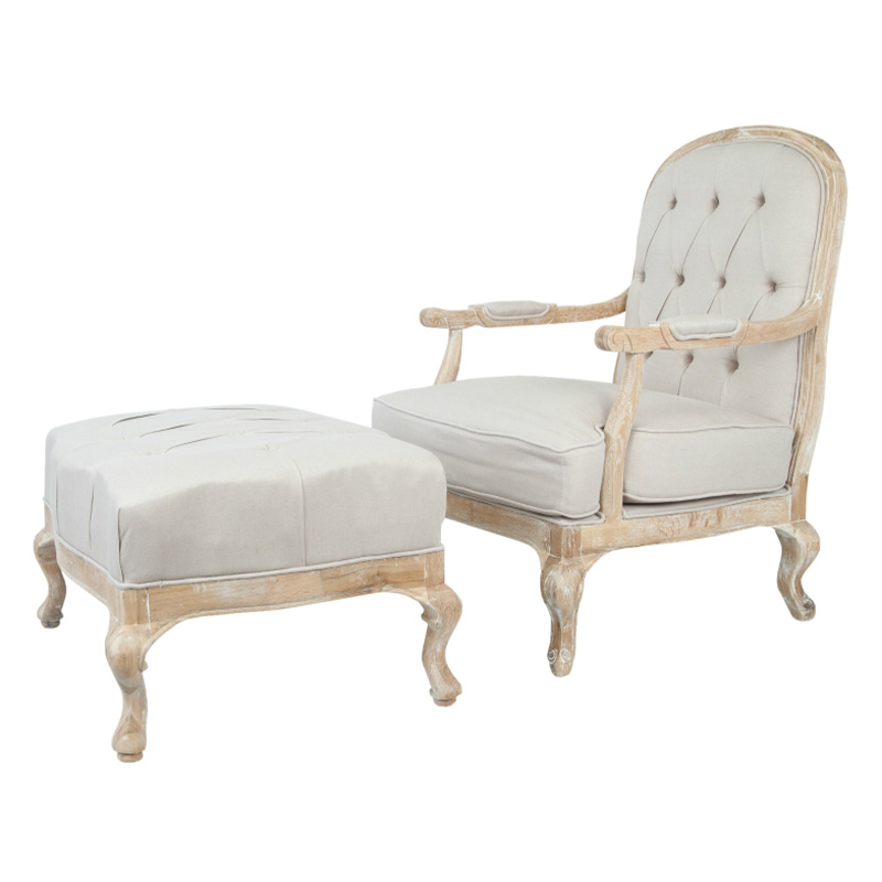 Кресло с пуфом с мягкой обивкой из льна Edward Armchair beige Бежевый Коричневый Кресло с пуфом с мягкой обивкой из льна Edward Armchair beige Бежевый Коричневый в Брянске | Loft Concept