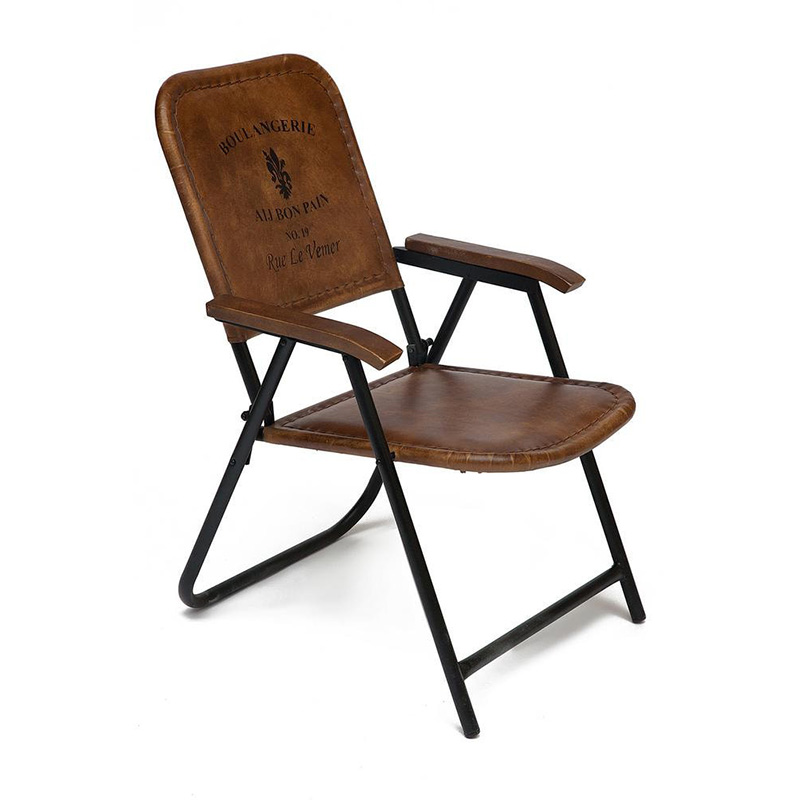 Складной кожаный стул Industrial Folding buffalo leather chair Коричневый Черный Складной кожаный стул Industrial Folding buffalo leather chair Коричневый Черный в Брянске | Loft Concept