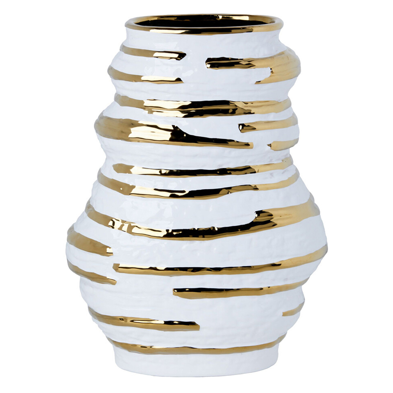 Ваза белая с рельефной поверхностью и золотыми полосами Vase Beehive Белый Золотой Ваза белая с рельефной поверхностью и золотыми полосами Vase Beehive Белый Золотой в Брянске | Loft Concept