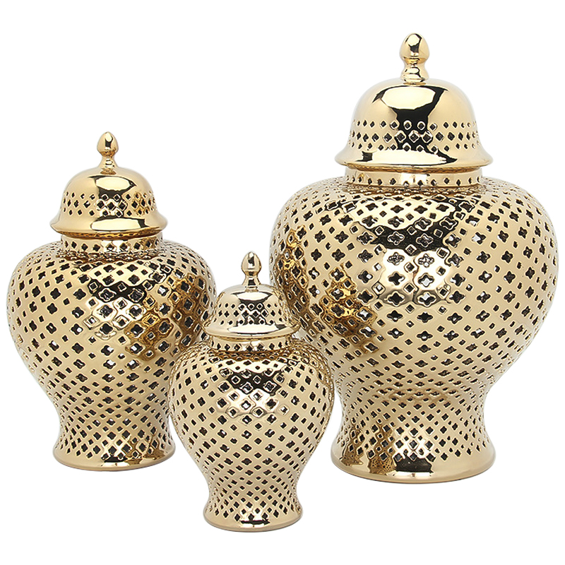 Ваза с крышкой Gold Ceramic Carving Vase Глянцевое золото Ваза с крышкой Gold Ceramic Carving Vase Глянцевое золото в Брянске | Loft Concept