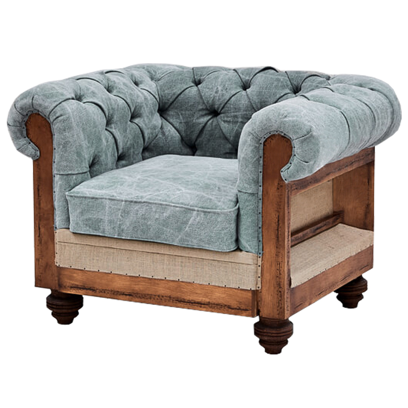 Кресло Deconstructed Chesterfield Armchair Gray Blue Серо-голубой Коричневый Бежево-серый Кресло Deconstructed Chesterfield Armchair Gray Blue Серо-голубой Коричневый Бежево-серый в Брянске | Loft Concept