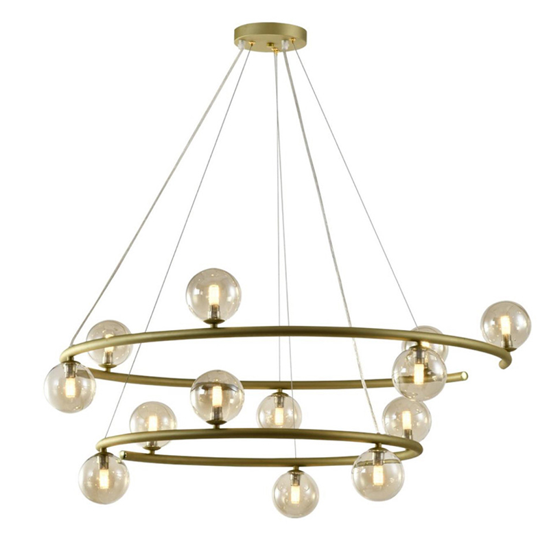 Большая люстра с двумя ярусами Bubble Glass Gold Золотой Янтарный Большая люстра с двумя ярусами Bubble Glass Gold Золотой Янтарный в Брянске | Loft Concept