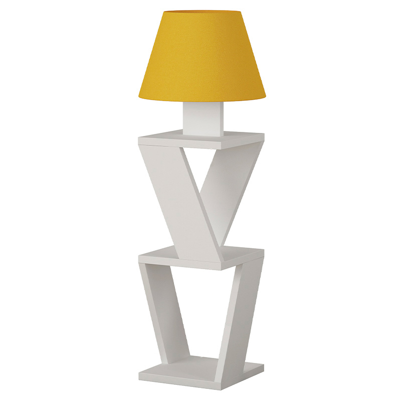 Торшер с белым каркасом с 2-мя полками и желтым тканевым абажуром KOZENA SIDE FLOOR LAMP YELLOW Белый Желтый в Брянске | Loft Concept 