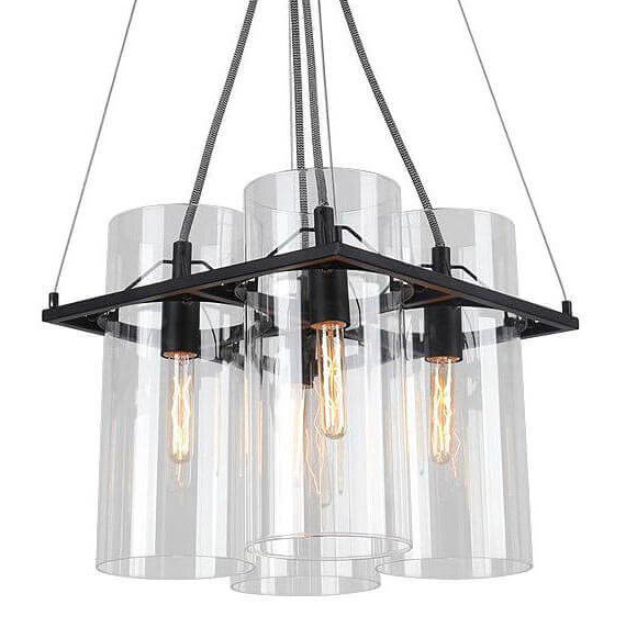 Люстра Glass Cylinder Chandelier Прозрачный Черный Люстра Glass Cylinder Chandelier Прозрачный Черный в Брянске | Loft Concept