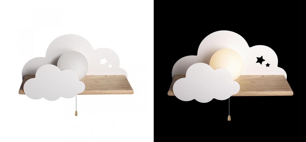 Бра с деревянной полкой белое Облако Wall Lamp White Cloud - фото №2