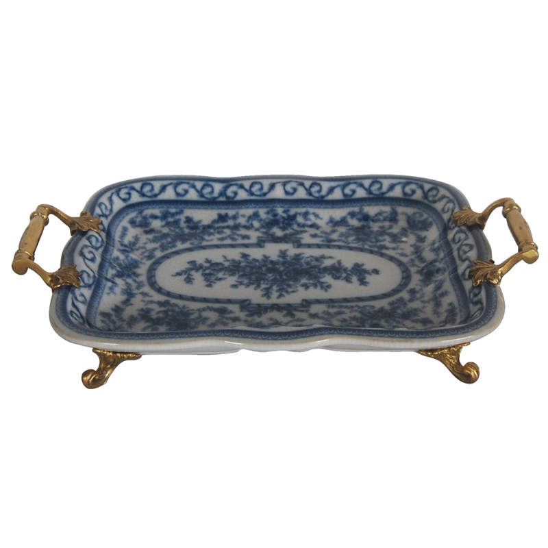 Поднос Blue and Bronze Handles Белый Синий Бронза Поднос Blue and Bronze Handles Белый Синий Бронза в Брянске | Loft Concept