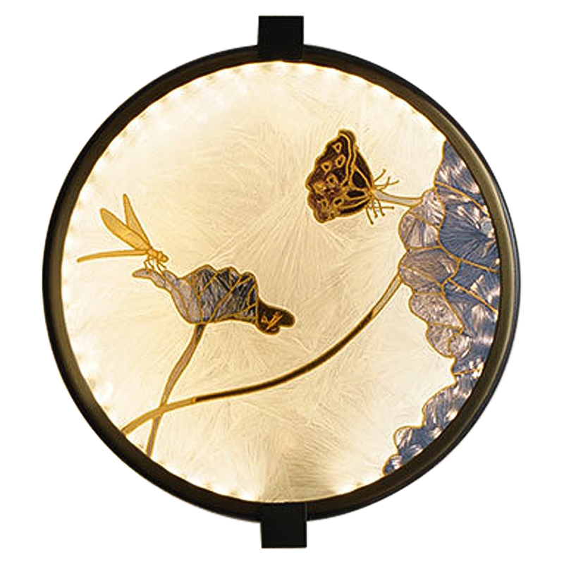 Настенный светильник Lotus Flowers and Dragonfly Round Wall Lamp Черный Латунь Бежевый Серый Настенный светильник Lotus Flowers and Dragonfly Round Wall Lamp Черный Латунь Бежевый Серый в Брянске | Loft Concept