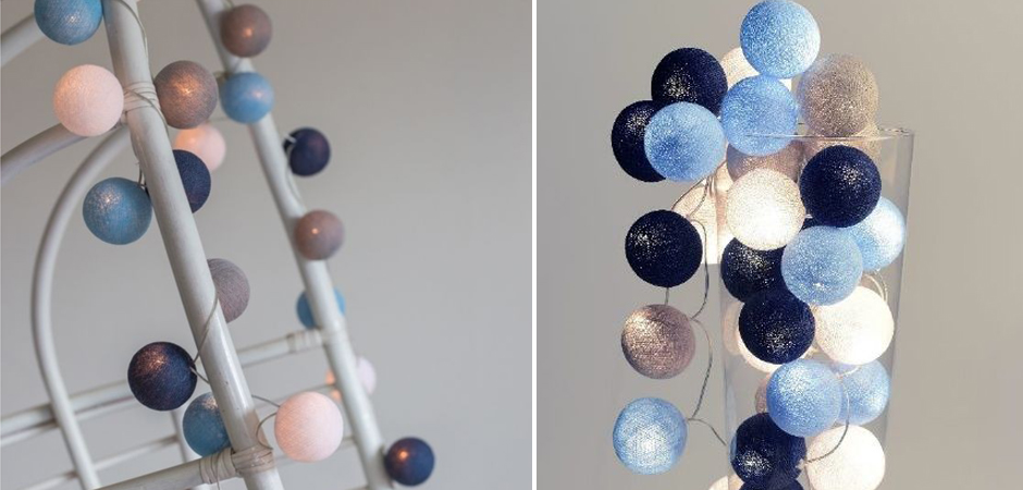 Гирлянда хлопковые фонарики Сotton Ball Sailor Blue - Loft-Concept в Брянске