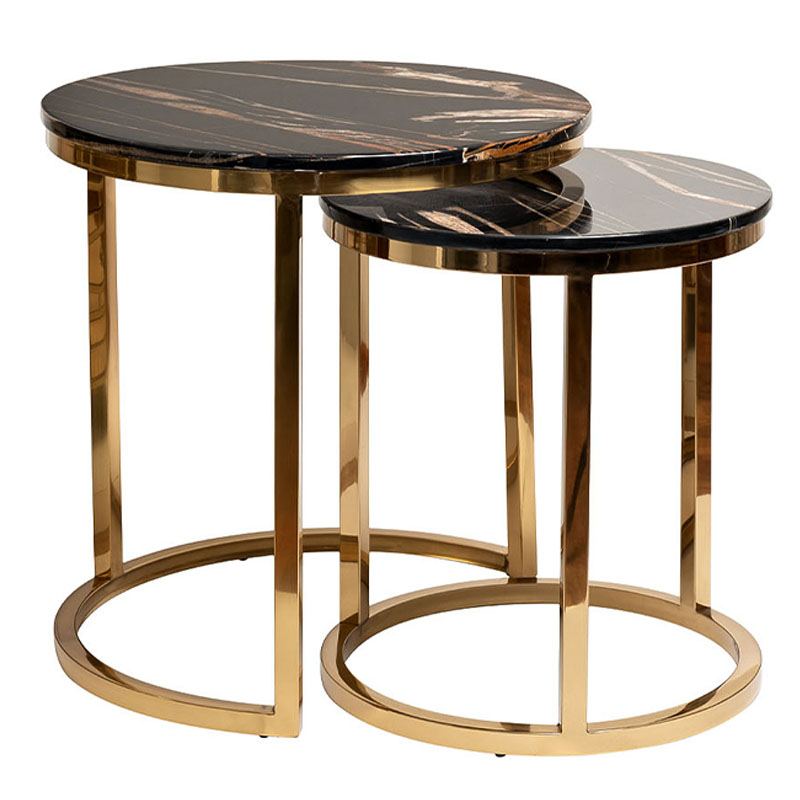 Комплект приставных столов Hewdonald Black Side Tables Глянцевое золото Черный Комплект приставных столов Hewdonald Black Side Tables Глянцевое золото Черный в Брянске | Loft Concept