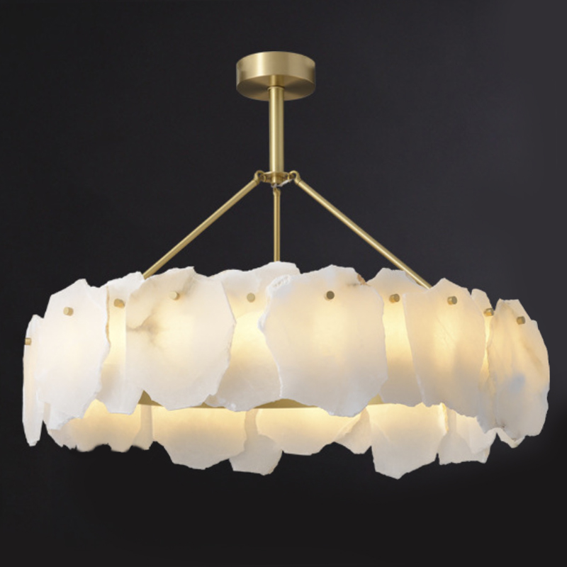 Люстра Lucretia Marble Round Chandelier Латунь Белый Мрамор Bianco в Брянске | Loft Concept 