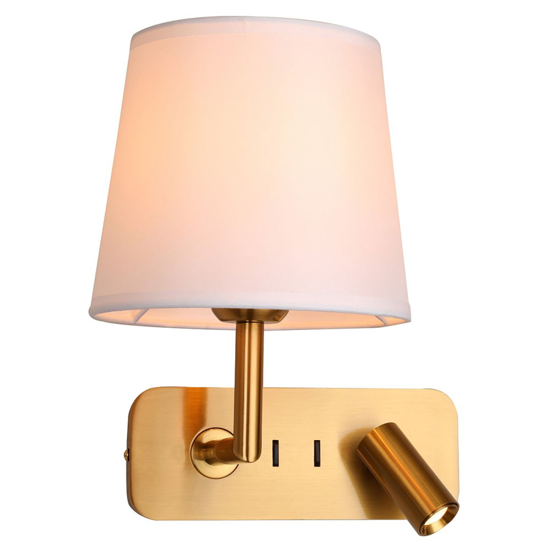 Бра с абажуром Trumpet Lamp Brass 2 лампы Латунь Белый Бежевый Бра с абажуром Trumpet Lamp Brass 2 лампы Латунь Белый Бежевый в Брянске | Loft Concept