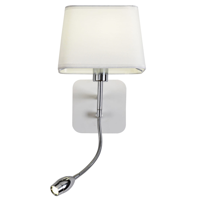 Бра с абажуром и гибким спотом Trumpet Lamp Хром Белый Бра с абажуром и гибким спотом Trumpet Lamp Хром Белый в Брянске | Loft Concept