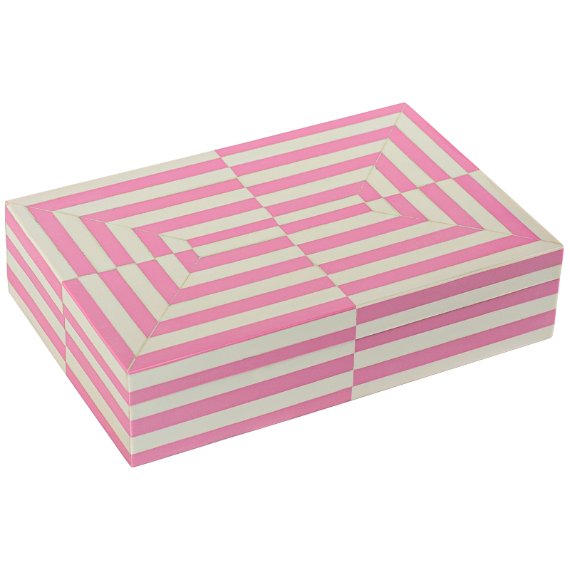 Шкатулка Pink White Stripes Bone Inlay Box Розовый Белый в Брянске | Loft Concept 