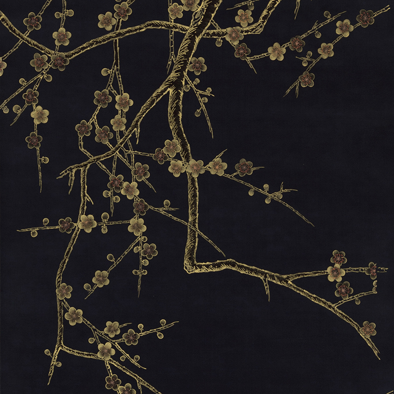 Обои ручная роспись Plum Blossom Colourway SC-226 on black painted silk Обои ручная роспись Plum Blossom Colourway SC-226 on black painted silk в Брянске | Loft Concept