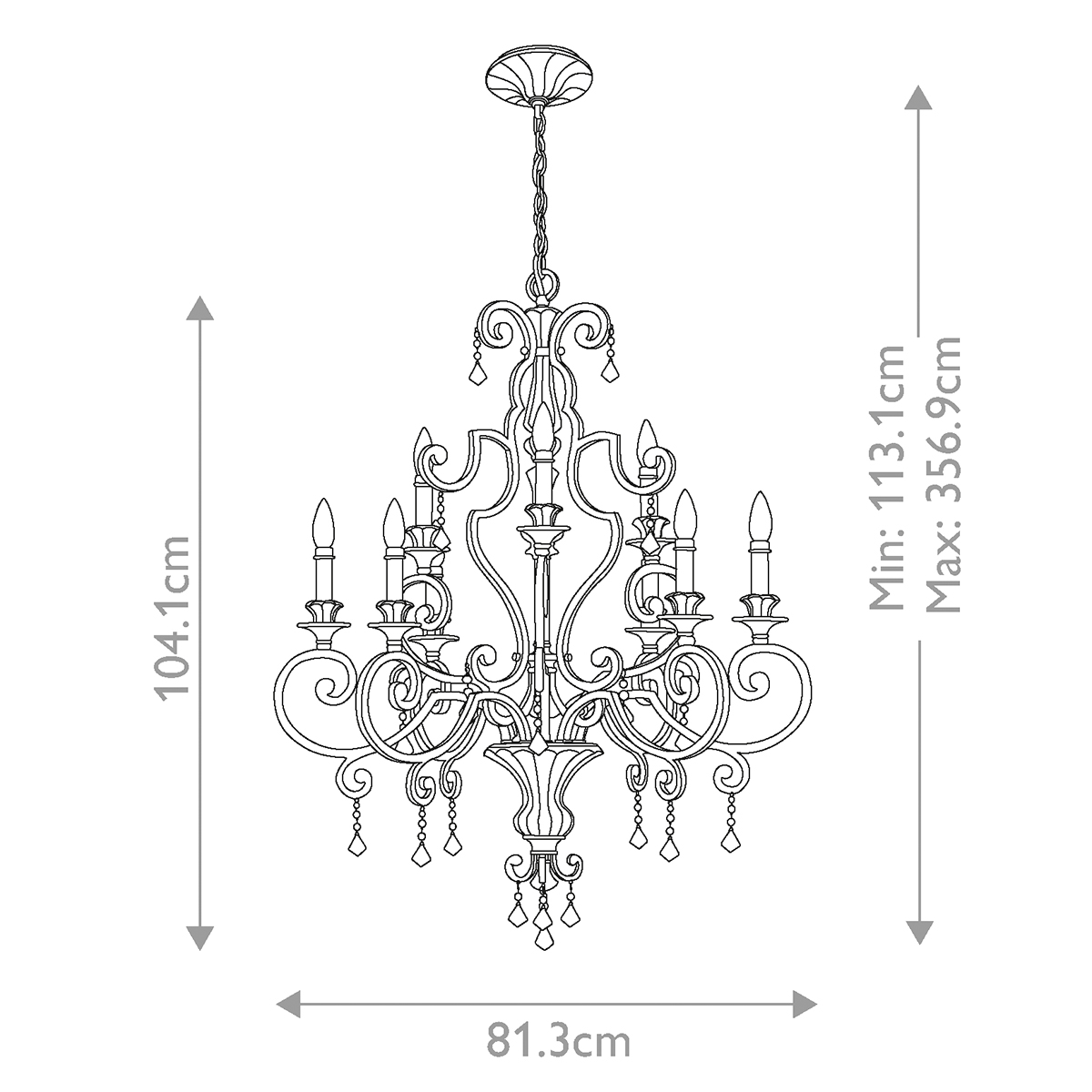 Люстра с подвесками из прозрачного стекла на кованом каркасе бронзового цвета в классическом стиле Quoizel в Брянске