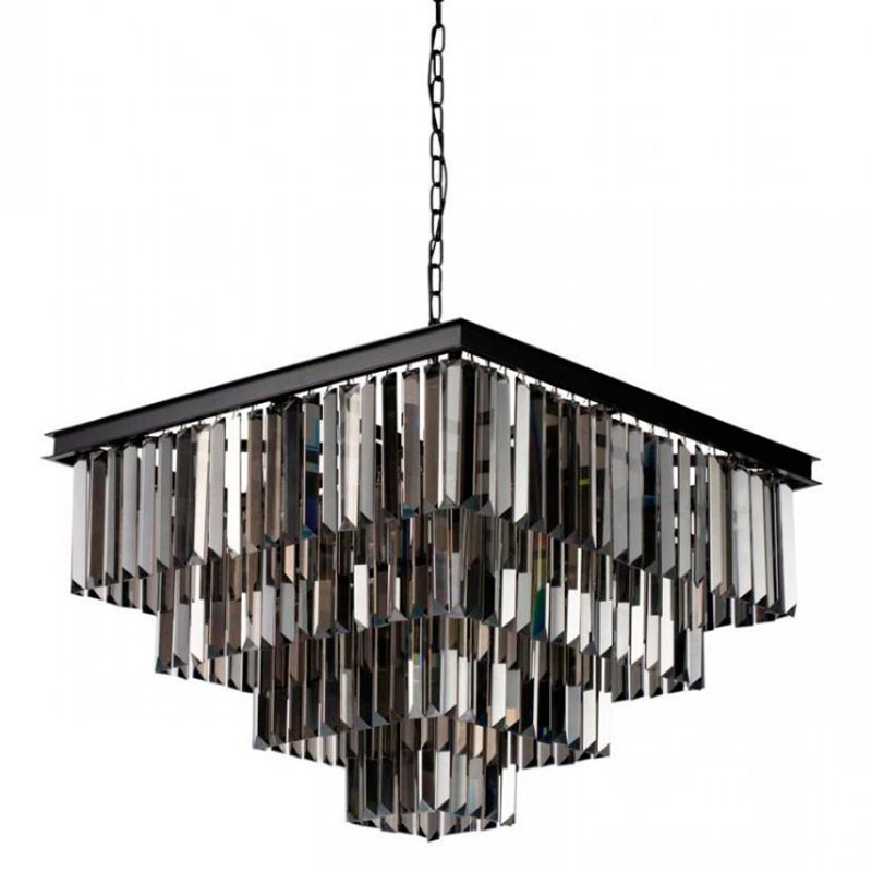 Квадратная Люстра RH 1920s Odeon Black iron Four layers Серое Стекло 60х60 Черный Серый в Брянске | Loft Concept 