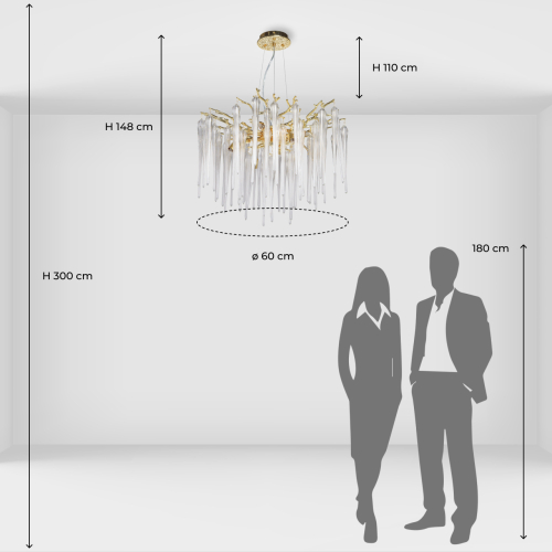 Люстра золотого цвета с декоративными ветками и длинными прозрачными стеклянными подвесами в форме сосулек Droplet Chandelier в Брянске