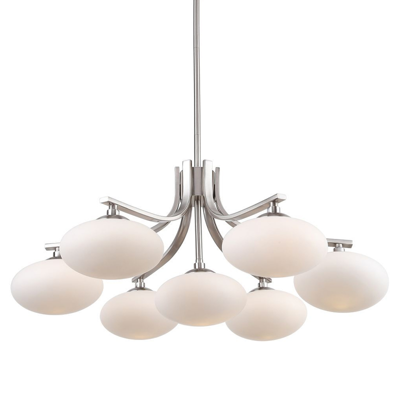 Люстра с овальными белыми плафонами Mushrooms Lamp Никель Белый Люстра с овальными белыми плафонами Mushrooms Lamp Никель Белый в Брянске | Loft Concept