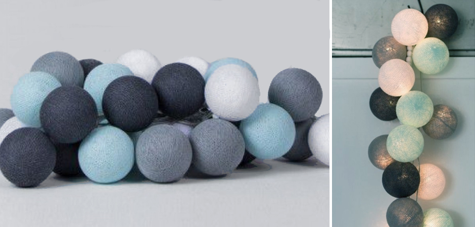 Гирлянда хлопковые фонарики Сotton Ball Aqua-Grey - Loft-Concept в Брянске