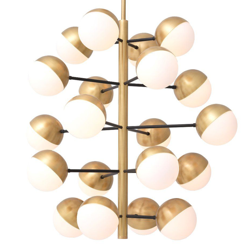 Люстра Eichholtz Chandelier Cona L Латунь Античная полированная Белое матовое стекло Черный Люстра Eichholtz Chandelier Cona L Латунь Античная полированная Белое матовое стекло Черный в Брянске | Loft Concept