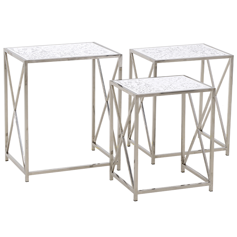 Комплект из 3-х приставных столов Hadiya Side Tables Хром Белый Комплект из 3-х приставных столов Hadiya Side Tables Хром Белый в Брянске | Loft Concept
