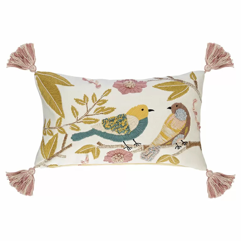 Чехол на подушку с кисточками и вышивкой птиц Ethnic mix Birds Rect Мульти Чехол на подушку с кисточками и вышивкой птиц Ethnic mix Birds Rect Мульти в Брянске | Loft Concept