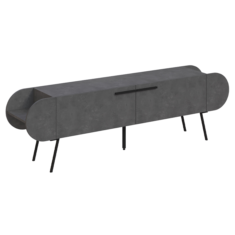 ТВ-тумба серая с 2-мя откидными дверцами и 2-мя открытыми полками CAPSULE TV STAND RETRO GREY Серый Черный ТВ-тумба серая с 2-мя откидными дверцами и 2-мя открытыми полками CAPSULE TV STAND RETRO GREY Серый Черный в Брянске | Loft Concept