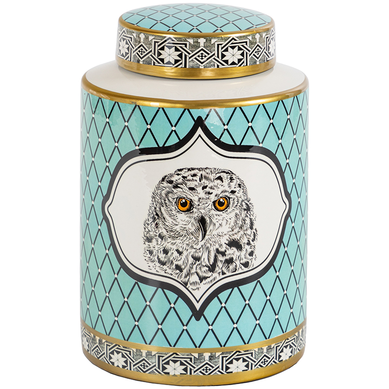 Ваза с крышкой Owl Collection Turquoise Vase Бирюзовый Черно-белый Золотой Ваза с крышкой Owl Collection Turquoise Vase Бирюзовый Черно-белый Золотой в Брянске | Loft Concept