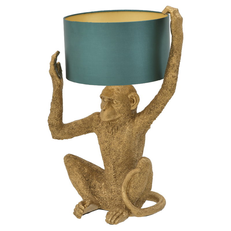 Настольная лампа Gold Monkey Holding Lampshade Золотой Бирюзовый Настольная лампа Gold Monkey Holding Lampshade Золотой Бирюзовый в Брянске | Loft Concept