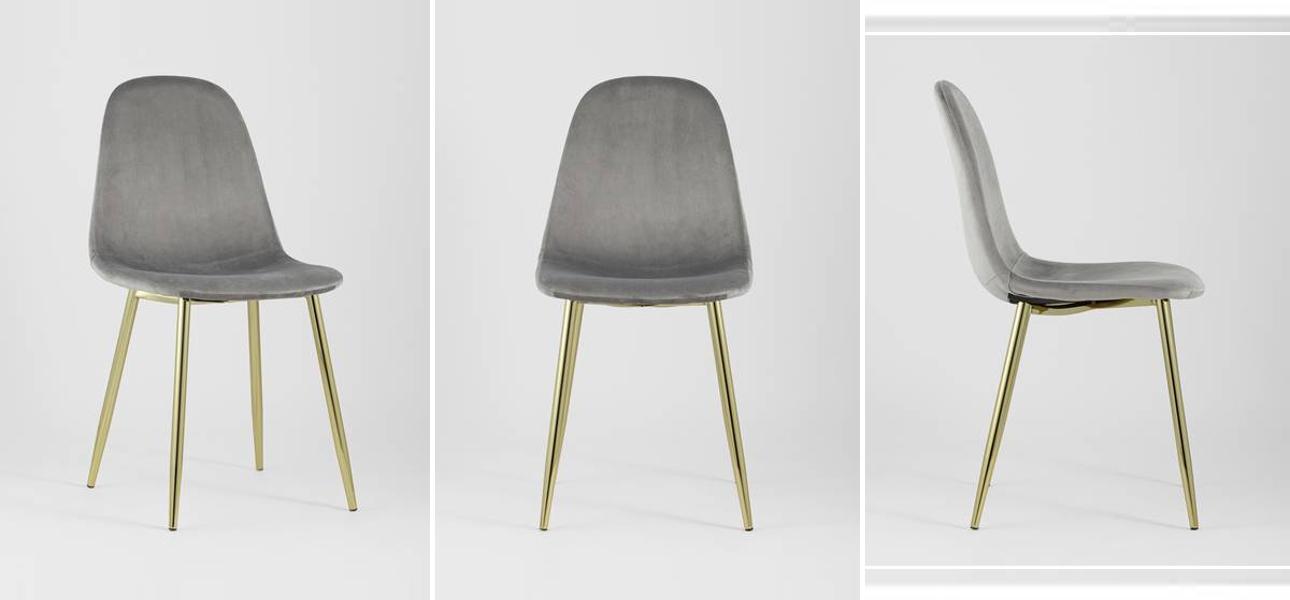 Стул Archie Chair Серый велюр Золотые ножки - фото