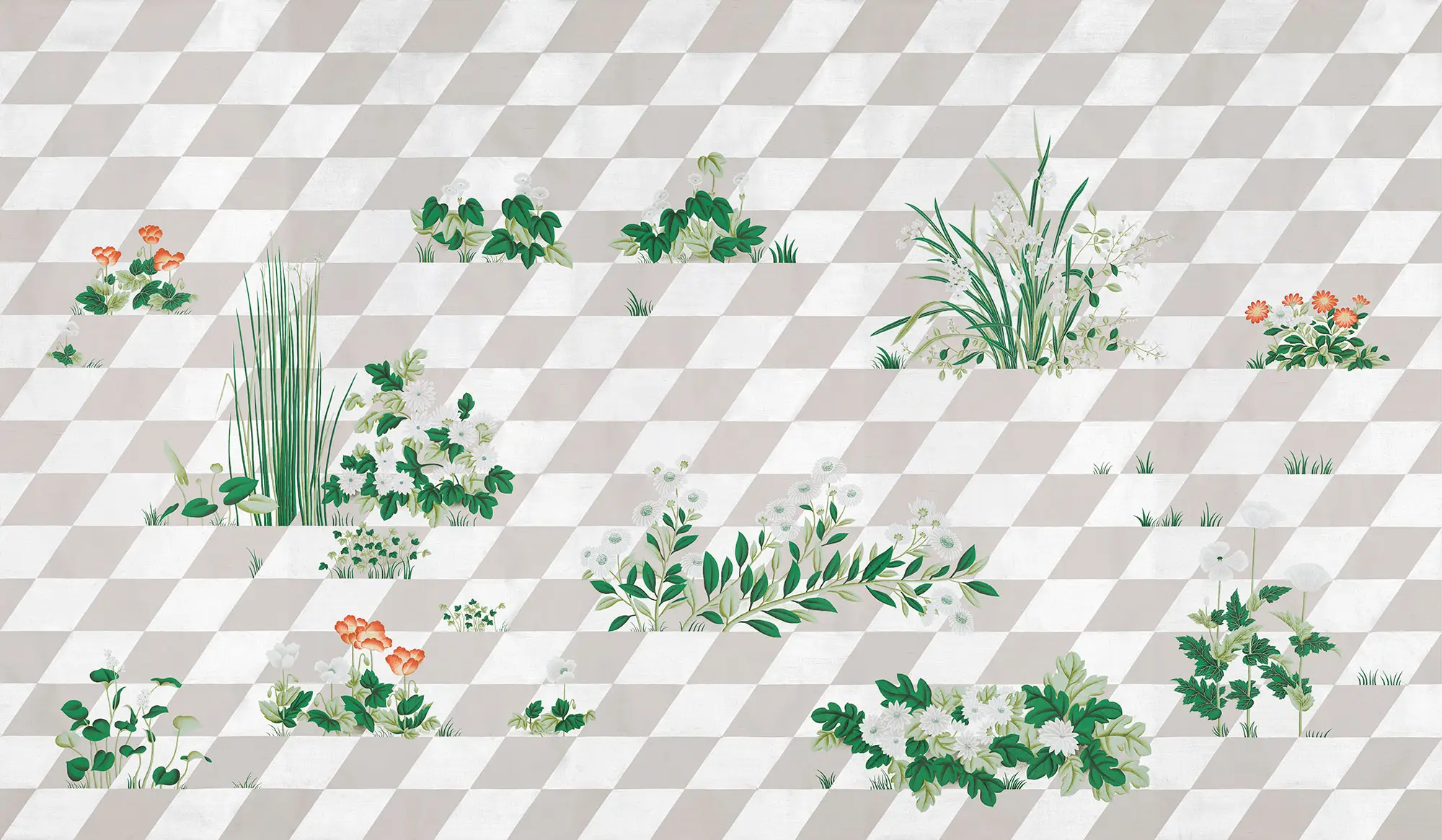 Обои ручная роспись Tiled Meadow Original colourway on Lilac Hint slub silk - постер Loft-Concept в Брянске