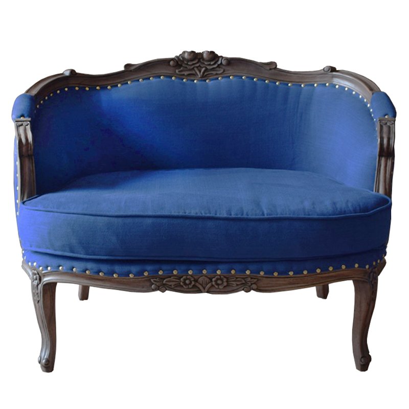 Кресло L.XV MARQUISE GONDOLA CHAIR blue linen Синий Дерево Темно-Серый Кресло L.XV MARQUISE GONDOLA CHAIR blue linen Синий Дерево Темно-Серый в Брянске | Loft Concept