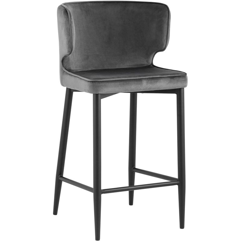 Стул Полубарный Chair посадка 65 см Серый Велюр Серый Черный Стул Полубарный Chair посадка 65 см Серый Велюр Серый Черный в Брянске | Loft Concept